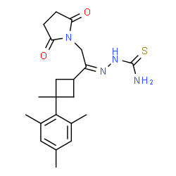 ChemSpider 2D Image | (2Z)-2-[2-(2,5-Dioxo-1-pyrrolidinyl)-1-(3-mesityl-3-methylcyclobutyl)ethylidene]hydrazinecarbothioamide | C21H28N4O2S