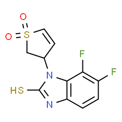 ChemSpider 2D Image | 1-(1,1-Dioxido-2,3-dihydro-3-thiophenyl)-6,7-difluoro-1H-benzimidazole-2-thiol | C11H8F2N2O2S2