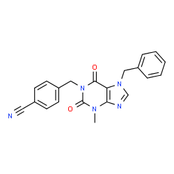 ChemSpider 2D Image | 4-(7-Benzyl-3-methyl-2,6-dioxo-2,3,6,7-tetrahydro-purin-1-ylmethyl)-benzonitrile | C21H17N5O2