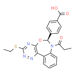 ChemSpider 2D Image | 4-[(6S)-3-(Ethylsulfanyl)-7-propionyl-6,7-dihydro[1,2,4]triazino[5,6-d][3,1]benzoxazepin-6-yl]benzoic acid | C22H20N4O4S
