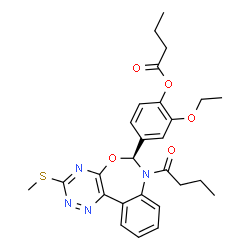 ChemSpider 2D Image | 4-[(6S)-7-Butyryl-3-(methylsulfanyl)-6,7-dihydro[1,2,4]triazino[5,6-d][3,1]benzoxazepin-6-yl]-2-ethoxyphenyl butyrate | C27H30N4O5S