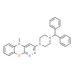 ChemSpider 2D Image | 3-[4-(Diphenylmethyl)-1-piperazinyl]-5-methyl-5H-pyridazino[3,4-b][1,4]benzoxazine | C28H27N5O