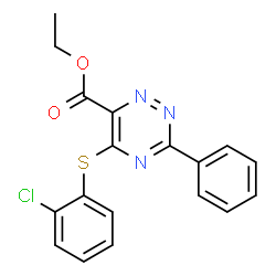 ChemSpider 2D Image | Ethyl 5-[(2-chlorophenyl)sulfanyl]-3-phenyl-1,2,4-triazine-6-carboxylate | C18H14ClN3O2S