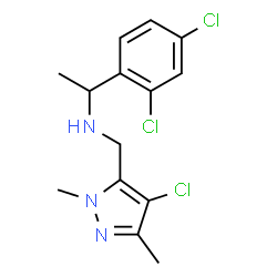ChemSpider 2D Image | N-[(4-Chloro-1,3-dimethyl-1H-pyrazol-5-yl)methyl]-1-(2,4-dichlorophenyl)ethanamine | C14H16Cl3N3
