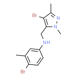 ChemSpider 2D Image | 4-Bromo-N-[(4-bromo-1,3-dimethyl-1H-pyrazol-5-yl)methyl]-3-methylaniline | C13H15Br2N3
