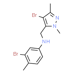 ChemSpider 2D Image | 3-Bromo-N-[(4-bromo-1,3-dimethyl-1H-pyrazol-5-yl)methyl]-4-methylaniline | C13H15Br2N3