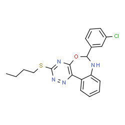 ChemSpider 2D Image | 3-(Butylsulfanyl)-6-(3-chlorophenyl)-6,7-dihydro[1,2,4]triazino[5,6-d][3,1]benzoxazepine | C20H19ClN4OS