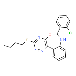 ChemSpider 2D Image | 3-(Butylsulfanyl)-6-(2-chlorophenyl)-6,7-dihydro[1,2,4]triazino[5,6-d][3,1]benzoxazepine | C20H19ClN4OS