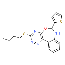ChemSpider 2D Image | 3-(Butylsulfanyl)-6-(2-thienyl)-6,7-dihydro[1,2,4]triazino[5,6-d][3,1]benzoxazepine | C18H18N4OS2