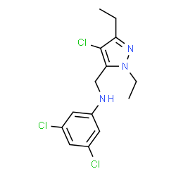ChemSpider 2D Image | 3,5-Dichloro-N-[(4-chloro-1,3-diethyl-1H-pyrazol-5-yl)methyl]aniline | C14H16Cl3N3