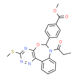 ChemSpider 2D Image | Methyl 4-[3-(methylsulfanyl)-7-propionyl-6,7-dihydro[1,2,4]triazino[5,6-d][3,1]benzoxazepin-6-yl]benzoate | C22H20N4O4S