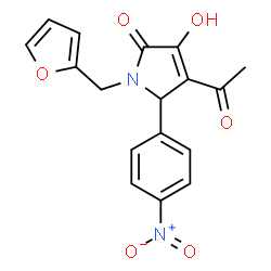 ChemSpider 2D Image | 4-Acetyl-1-(2-furylmethyl)-3-hydroxy-5-(4-nitrophenyl)-1,5-dihydro-2H-pyrrol-2-one | C17H14N2O6