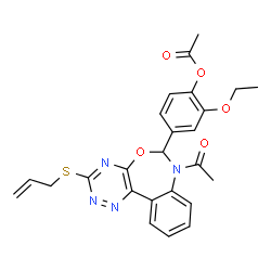 ChemSpider 2D Image | 4-[7-Acetyl-3-(allylsulfanyl)-6,7-dihydro[1,2,4]triazino[5,6-d][3,1]benzoxazepin-6-yl]-2-ethoxyphenyl acetate | C25H24N4O5S
