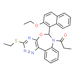 ChemSpider 2D Image | 1-[6-(2-Ethoxy-1-naphthyl)-3-(ethylsulfanyl)[1,2,4]triazino[5,6-d][3,1]benzoxazepin-7(6H)-yl]-1-propanone | C27H26N4O3S