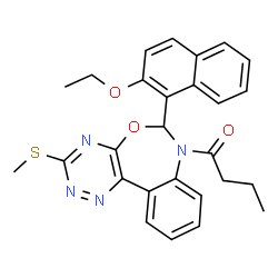 ChemSpider 2D Image | 1-[6-(2-Ethoxy-1-naphthyl)-3-(methylsulfanyl)[1,2,4]triazino[5,6-d][3,1]benzoxazepin-7(6H)-yl]-1-butanone | C27H26N4O3S