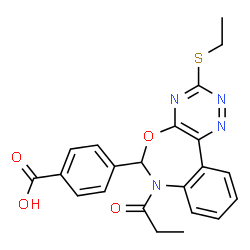ChemSpider 2D Image | 4-[3-(Ethylsulfanyl)-7-propionyl-6,7-dihydro[1,2,4]triazino[5,6-d][3,1]benzoxazepin-6-yl]benzoic acid | C22H20N4O4S