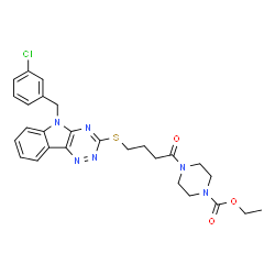 ChemSpider 2D Image | Ethyl 4-(4-{[5-(3-chlorobenzyl)-5H-[1,2,4]triazino[5,6-b]indol-3-yl]sulfanyl}butanoyl)-1-piperazinecarboxylate | C27H29ClN6O3S