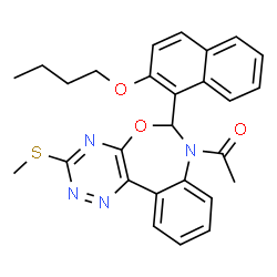 ChemSpider 2D Image | 1-[6-(2-Butoxy-1-naphthyl)-3-(methylsulfanyl)[1,2,4]triazino[5,6-d][3,1]benzoxazepin-7(6H)-yl]ethanone | C27H26N4O3S