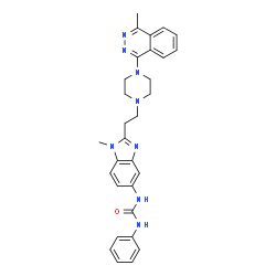 ChemSpider 2D Image | 1-(1-Methyl-2-{2-[4-(4-methyl-1-phthalazinyl)-1-piperazinyl]ethyl}-1H-benzimidazol-5-yl)-3-phenylurea | C30H32N8O