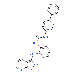 ChemSpider 2D Image | 1-(6-Phenyl-3-pyridazinyl)-3-[2-(2H-pyrazolo[3,4-b]pyridin-3-ylamino)phenyl]thiourea | C23H18N8S