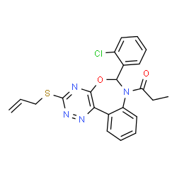 ChemSpider 2D Image | 1-[3-(Allylsulfanyl)-6-(2-chlorophenyl)[1,2,4]triazino[5,6-d][3,1]benzoxazepin-7(6H)-yl]-1-propanone | C22H19ClN4O2S