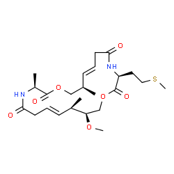 ChemSpider 2D Image | (3S,7E,9R,13S,17E,19R,20S)-20-Methoxy-9,13,19-trimethyl-3-[2-(methylsulfanyl)ethyl]-1,11-dioxa-4,14-diazacyclohenicosa-7,17-diene-2,5,12,15-tetrone | C24H38N2O7S