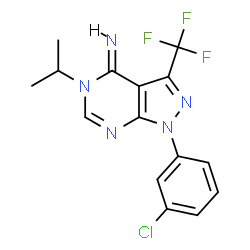 ChemSpider 2D Image | (4Z)-1-(3-Chlorophenyl)-5-isopropyl-3-(trifluoromethyl)-1,5-dihydro-4H-pyrazolo[3,4-d]pyrimidin-4-imine | C15H13ClF3N5