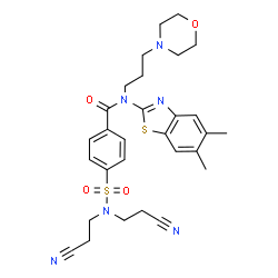 ChemSpider 2D Image | 4-[Bis(2-cyanoethyl)sulfamoyl]-N-(5,6-dimethyl-1,3-benzothiazol-2-yl)-N-[3-(4-morpholinyl)propyl]benzamide | C29H34N6O4S2