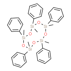 ChemSpider 2D Image | 2,4,6,8,10-Pentamethyl-2,4,6,8,10-pentaphenyl-1,3,5,7,9,2,4,6,8,10-pentoxapentasilecane | C35H40O5Si5