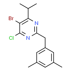 ChemSpider 2D Image | 5-Bromo-4-chloro-2-(3,5-dimethylbenzyl)-6-isopropylpyrimidine | C16H18BrClN2