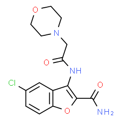 ChemSpider 2D Image | 5-Chloro-3-[(4-morpholinylacetyl)amino]-1-benzofuran-2-carboxamide | C15H16ClN3O4