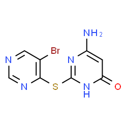 ChemSpider 2D Image | 6-Amino-2-[(5-bromo-4-pyrimidinyl)sulfanyl]-4(3H)-pyrimidinone | C8H6BrN5OS