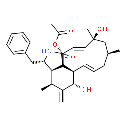 ChemSpider 2D Image | (3S,3aR,4S,6S,6aR,7E,10S,12S,13E,15R)-3-Benzyl-6,12-dihydroxy-4,10,12-trimethyl-5-methylene-1-oxo-2,3,3a,4,5,6,6a,9,10,11,12,15-dodecahydro-1H-cycloundeca[d]isoindol-15-yl acetate | C30H39NO5