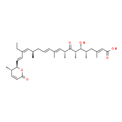 ChemSpider 2D Image | (2E,5S,6R,7S,9R,10E,12E,15R,16Z,18E)-17-Ethyl-6-hydroxy-3,5,7,9,11,15-hexamethyl-19-[(2R,3S)-3-methyl-6-oxo-3,6-dihydro-2H-pyran-2-yl]-8-oxo-2,10,12,16,18-nonadecapentaenoic acid | C33H48O6