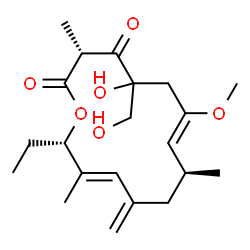 ChemSpider 2D Image | (3R,7Z,9S,12E,14S)-14-Ethyl-5-hydroxy-5-(hydroxymethyl)-7-methoxy-3,9,13-trimethyl-11-methyleneoxacyclotetradeca-7,12-diene-2,4-dione | C21H32O6