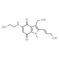 ChemSpider 2D Image | 1H-Indole-4,7-dione, 5-((2-hydroxyethyl)amino)-3-(hydroxymethyl)-2-((1E)-3-hydroxy-1-propenyl)-1-methyl- | C15H18N2O5