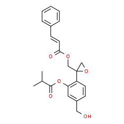 ChemSpider 2D Image | {2-[4-(Hydroxymethyl)-2-(isobutyryloxy)phenyl]-2-oxiranyl}methyl (2E)-3-phenylacrylate | C23H24O6