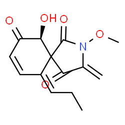 ChemSpider 2D Image | (6S,10Z)-6-Hydroxy-2-methoxy-3-methylene-10-propylidene-2-azaspiro[4.5]dec-8-ene-1,4,7-trione | C14H15NO5