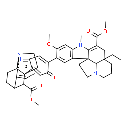 ChemSpider 2D Image | Methyl 15-[(13Z)-13-ethylidene-18-(methoxycarbonyl)-4-oxo-8,15-diazapentacyclo[10.5.1.0~1,9~.0~2,7~.0~9,15~]octadeca-2,5,7-trien-5-yl]-16-methoxy-1-methyl-2,3-didehydroaspidospermidine-3-carboxylate | C43H50N4O6