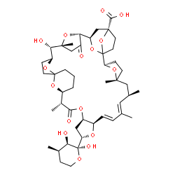 ChemSpider 2D Image | 1-C-[(2R,5R,7R,8E,10E,12R,14S,16R,19R,20S,27S,28S,29R,32R,33R,35R)-35-Carboxy-28-hydroxy-5,7,9,19,29-pentamethyl-18,31-dioxo-13,17,38,39,40,41,42,43-octaoxaoctacyclo[31.4.1.1~1,35~.1~2,5~.1~20,24~.1~2
4,27~.1~29,32~.0~12,16~]tritetraconta-8,10-dien-14-yl]-3,4-dideoxy-3-methyl-beta-D-erythro-pentopyranose | C47H68O16
