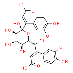ChemSpider 2D Image | (5R)-5-[(1S,2E)-3-Carboxy-2-(3,4-dihydroxyphenyl)-1-hydroxy-2-propen-1-yl]-1-C-[(E)-2-carboxy-1-(3,4-dihydroxyphenyl)vinyl]-beta-D-xylopyranose | C24H24O14