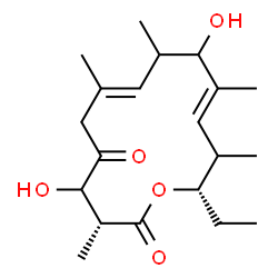 ChemSpider 2D Image | (3R,7E,11E,14S)-14-Ethyl-4,10-dihydroxy-3,7,9,11,13-pentamethyloxacyclotetradeca-7,11-diene-2,5-dione | C20H32O5