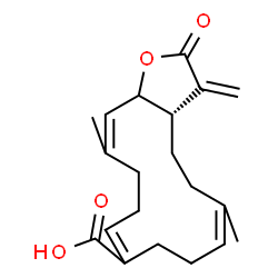 ChemSpider 2D Image | (3aS)-6,14-Dimethyl-3-methylene-2-oxo-2,3,3a,4,5,8,9,12,13,15a-decahydrocyclotetradeca[b]furan-10-carboxylic acid | C20H26O4