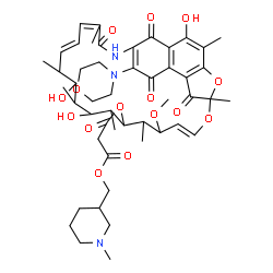 ChemSpider 2D Image | (1-Methyl-3-piperidinyl)methyl (9E,19E)-2,15,17-trihydroxy-11-methoxy-3,7,12,14,16,18,22-heptamethyl-26-(4-morpholinyl)-6,23,27,29-tetraoxo-8,30-dioxa-24-azatetracyclo[23.3.1.1~4,7~.0~5,28~]triaconta-
1(28),2,4,9,19,21,25-heptaen-13-yl malonate | C49H65N3O15