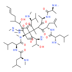 ChemSpider 2D Image | N-Methyl-L-leucyl-N-[(3S,10E)-4-{(3S,8S)-6-[(2R)-2-(L-alanylamino)propanoyl]-2,5,10-trimethyl-3-(methylamino)-8-[(N-methyl-L-leucyl)amino]-4,7-dioxo-10-undecen-5-yl}-4-[(2S,3R)-2-amino-3-hydroxybutano
yl]-3-formyl-7-hydroxy-8-methyl-1,6-bis(methylamino)-2,5-dioxo-10-dodecen-3-yl]-N-methyl-L-leucinamide | C62H111N11O13