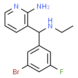 ChemSpider 2D Image | 3-[(3-Bromo-5-fluorophenyl)(ethylamino)methyl]-2-pyridinamine | C14H15BrFN3