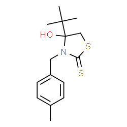 ChemSpider 2D Image | Thiazolidine-2-thione, 4-tert-butyl-4-hydroxy-3-(4-methylbenzyl)- | C15H21NOS2