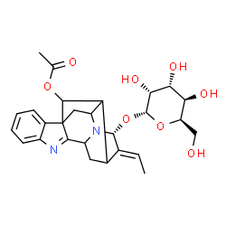 ChemSpider 2D Image | (19E,21alpha)-21-(alpha-D-Gulopyranosyloxy)-1,2-didehydro-2,7-dihydro-7,17-cyclosarpagan-17-yl acetate | C27H32N2O8