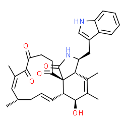 ChemSpider 2D Image | (3S,3aR,6S,6aR,7E,10S,11Z,17aR)-6-Hydroxy-3-(1H-indol-3-ylmethyl)-4,5,10,12-tetramethyl-3,3a,6,6a,9,10,15,16-octahydro-1H-cyclotrideca[d]isoindole-1,13,14,17(2H)-tetrone | C32H36N2O5
