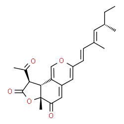 ChemSpider 2D Image | (6aR,9R,9aR)-9-Acetyl-3-[(1E,3E,5S)-3,5-dimethyl-1,3-heptadien-1-yl]-6a-methyl-9,9a-dihydro-6H-furo[2,3-h]isochromene-6,8(6aH)-dione | C23H26O5